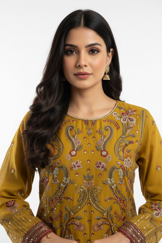 Mustard Embroidered Suit