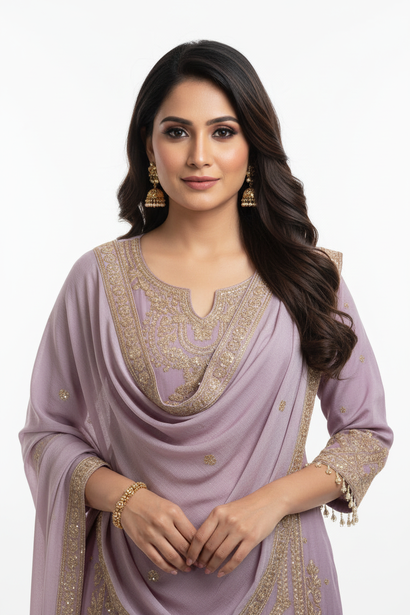 Mauve Taupe Palazzo Suit Set with Dupatta
