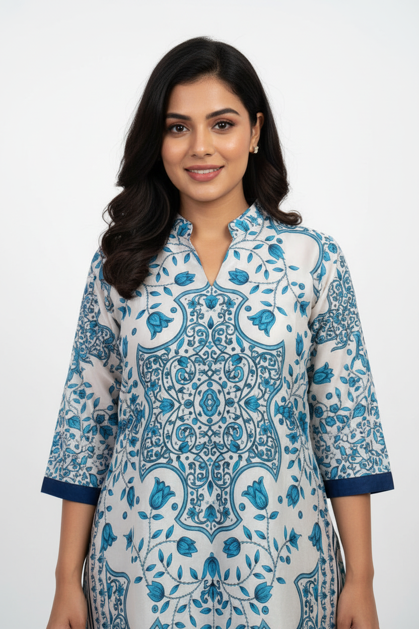 Teal Blue Mughal Print Co-ord Set