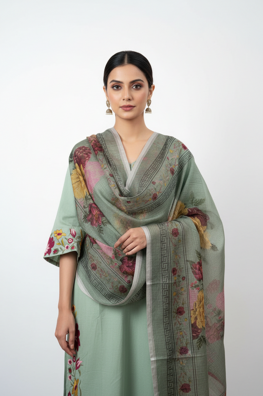 Sage Green Flowy Anarkali Suit with Dupatta