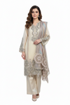 Elegant Ivory Embroidered Suit Set with Pastel Organza Dupatta