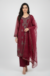 Maroon Organza Embroidered Suit