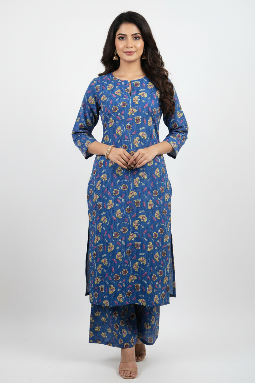 Denim Blue Embroidered Suit