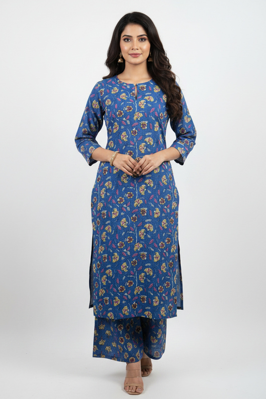 Denim Blue Embroidered Suit