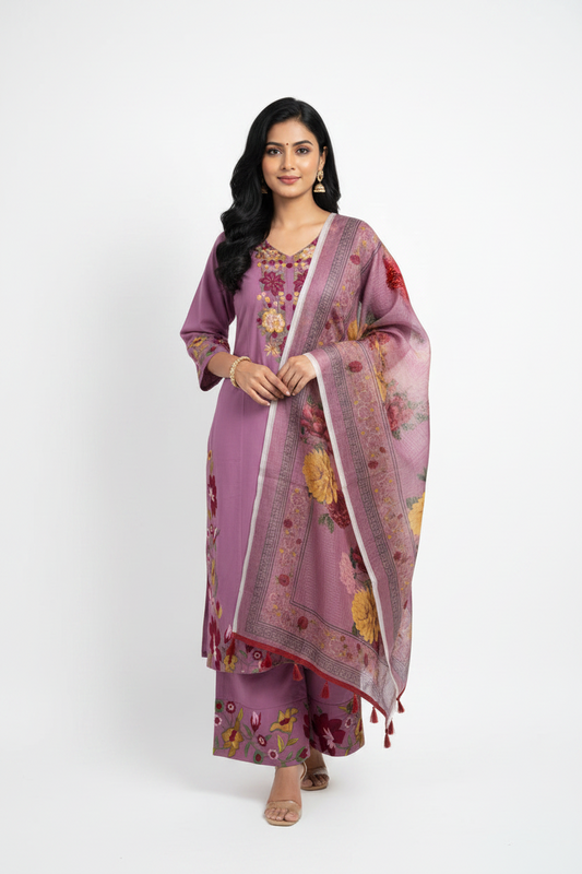 Dusty Rose Straight Kurta with Dupatta Set