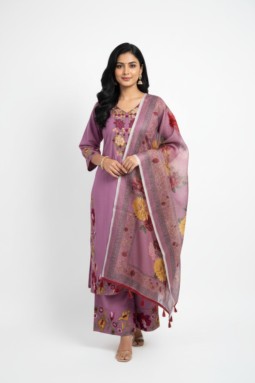 Dusty Rose Straight Kurta with Dupatta Set