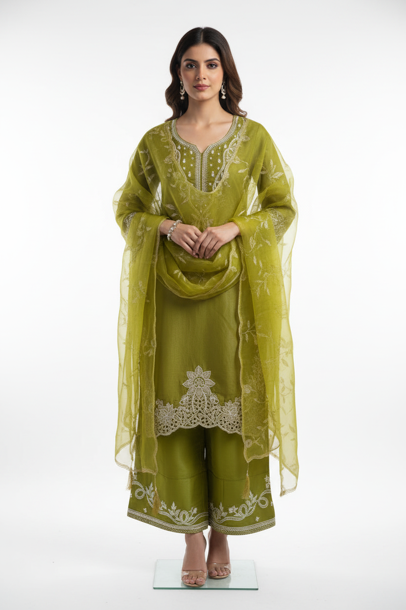 Lime Green Embroidered Suit