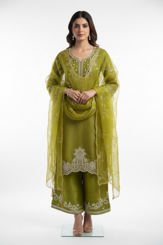 Lime Green Embroidered Suit