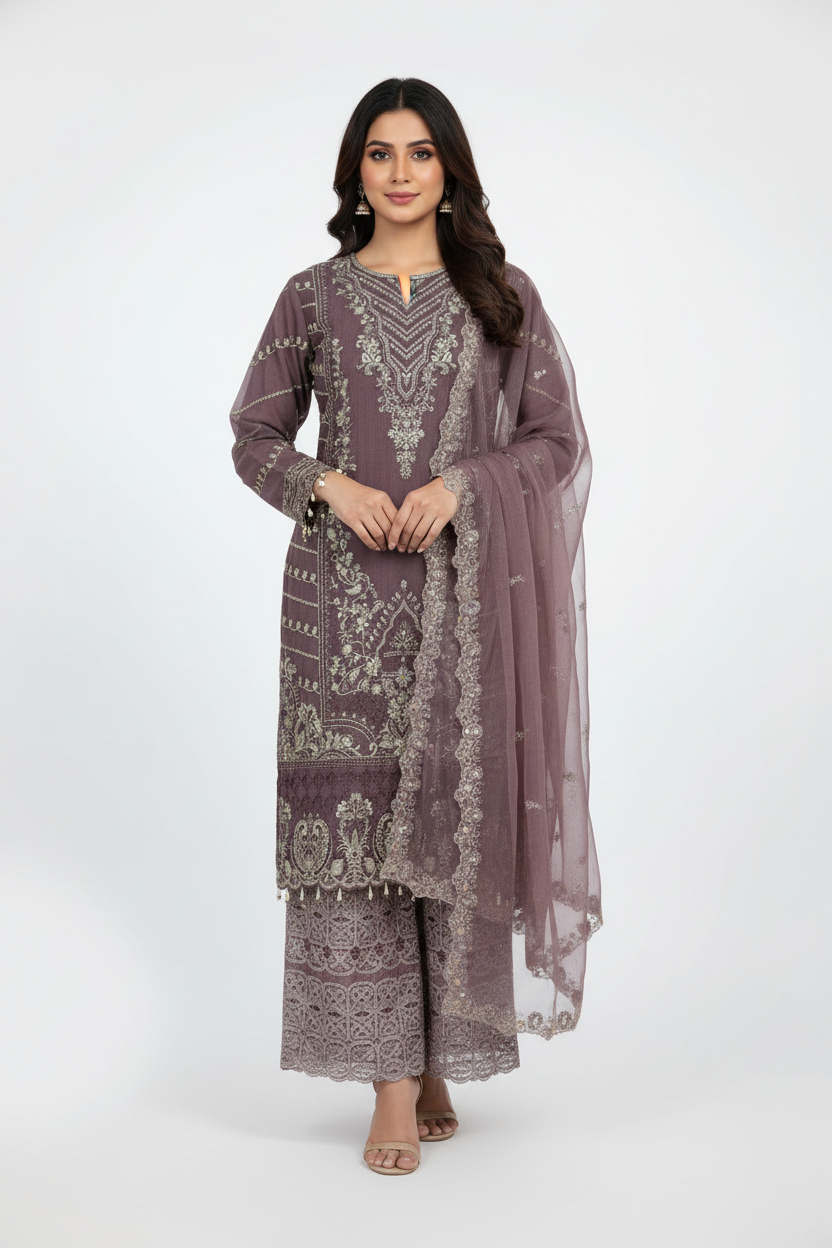 Pink Embroidered Sharara Suit Set