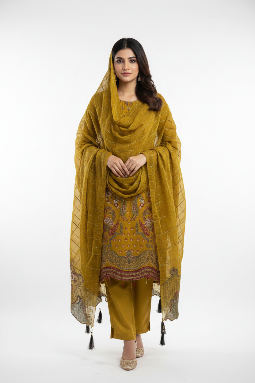 Mustard Embroidered Suit