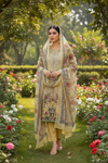 Beige Floral Embroidered Suit Set