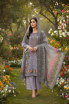 Grey Floral Embroidered Suit Set