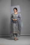 Grey Silver Zari Embroidered Suit Set