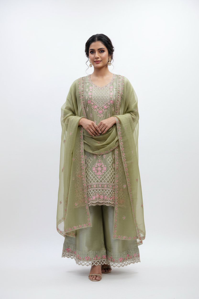 Sage Green Suit - Studio White Background