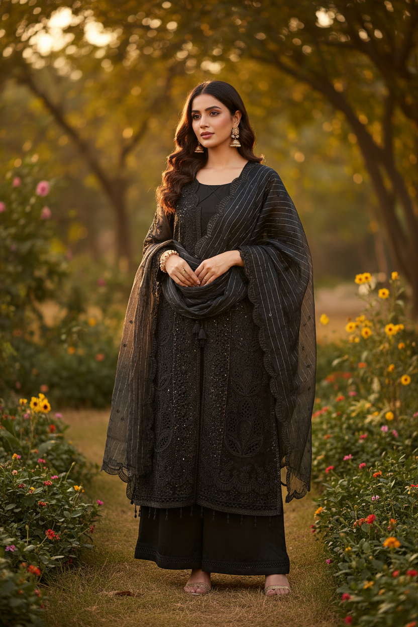 Black Organza Suit - Outdoor Garden