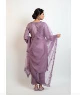 Lavender Purple Embroidered Suit Set with Dupatta