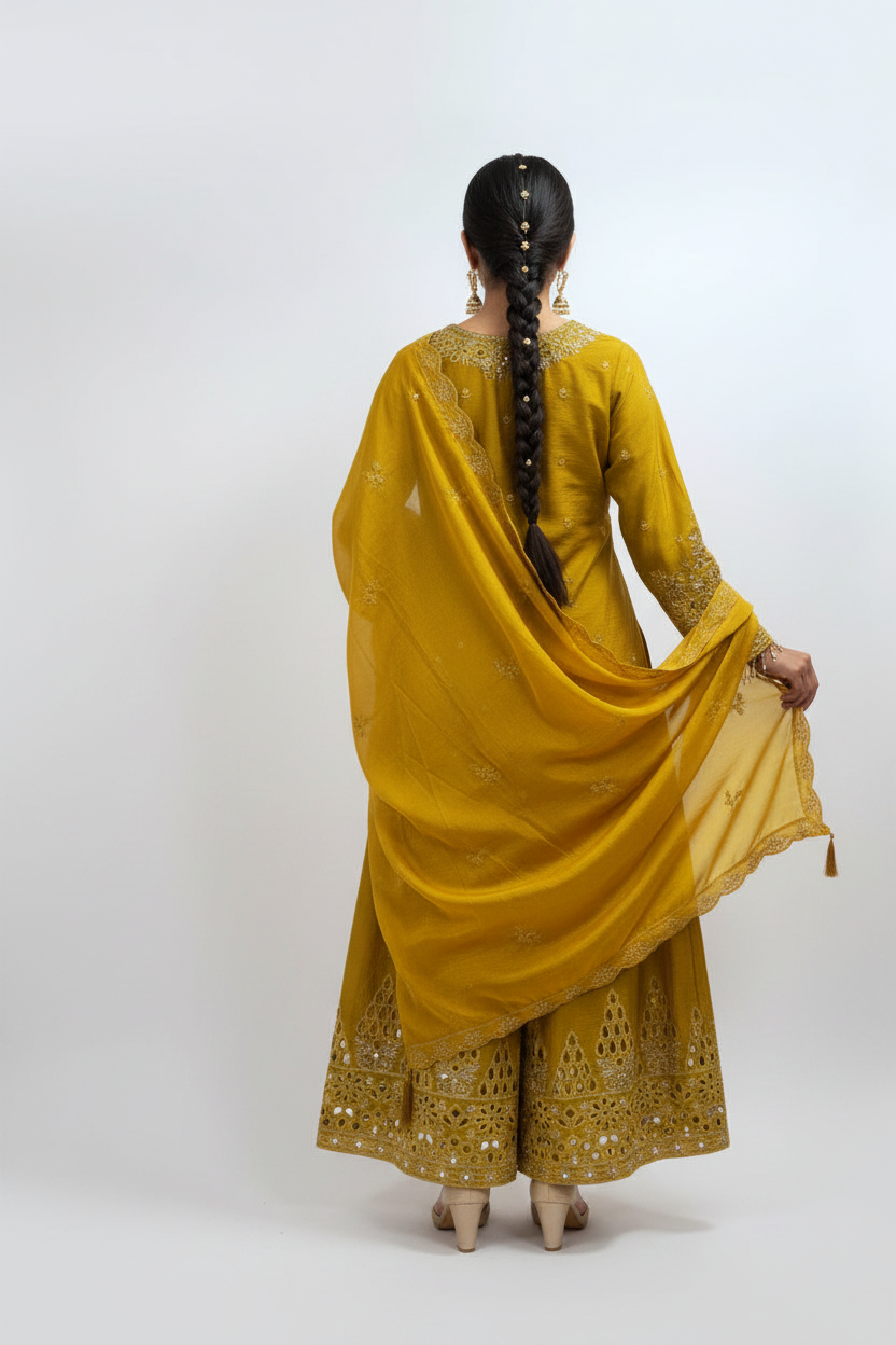 Mustard Yellow Cutwork Suit - Back View