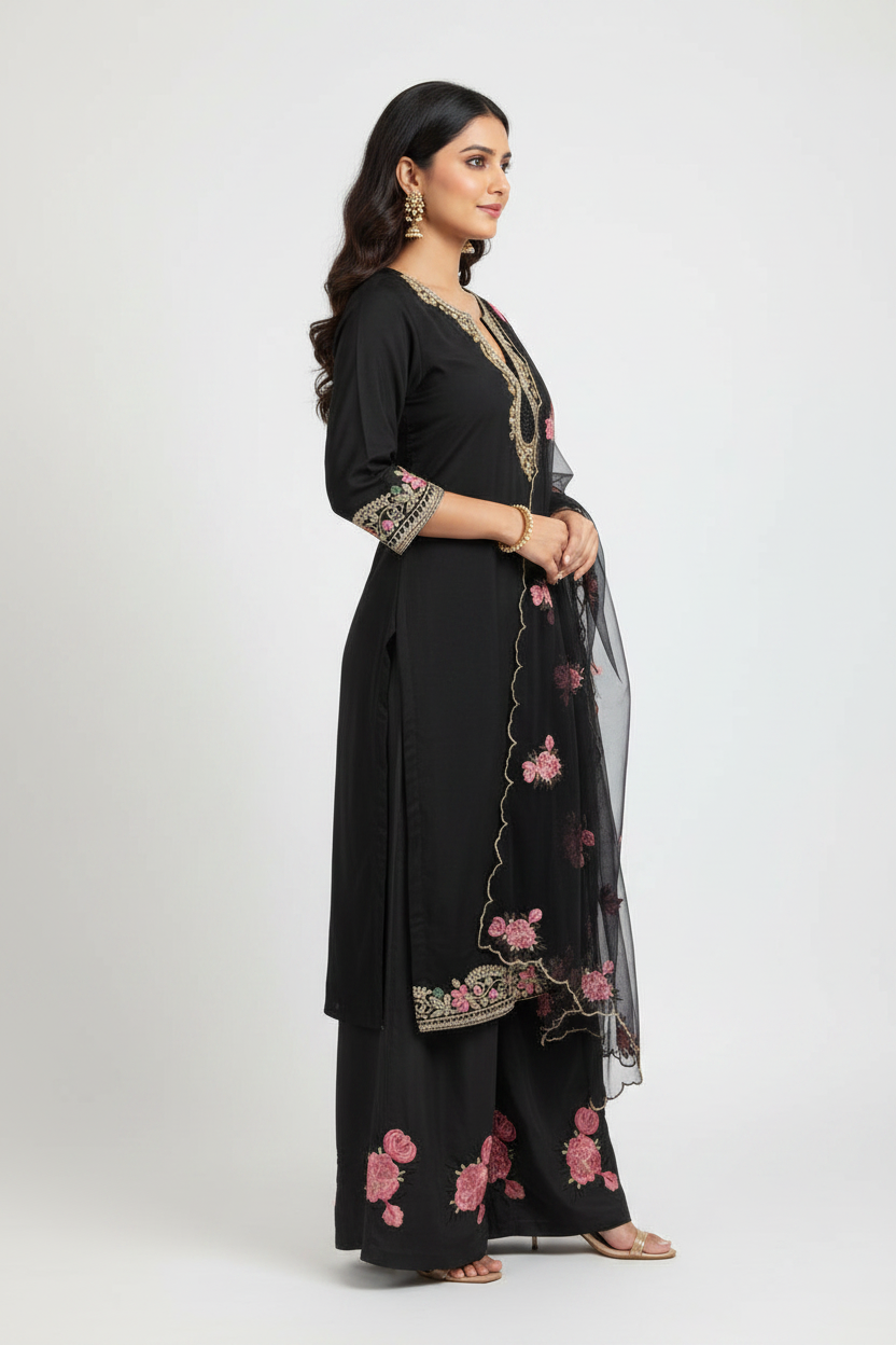 Black Floral Co-ord Set - Side View