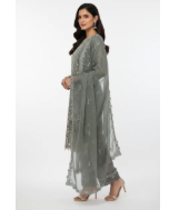 Sage Grey Straight Kurta with Palazzo Set