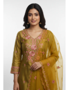 Mustard Yellow Organza Embroidered Suit