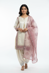 Ivory Dusty Pink Brocade Suit - Front View