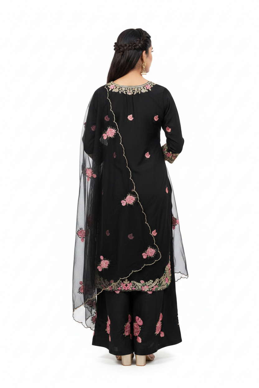 Black Floral Co-ord Set - Back View