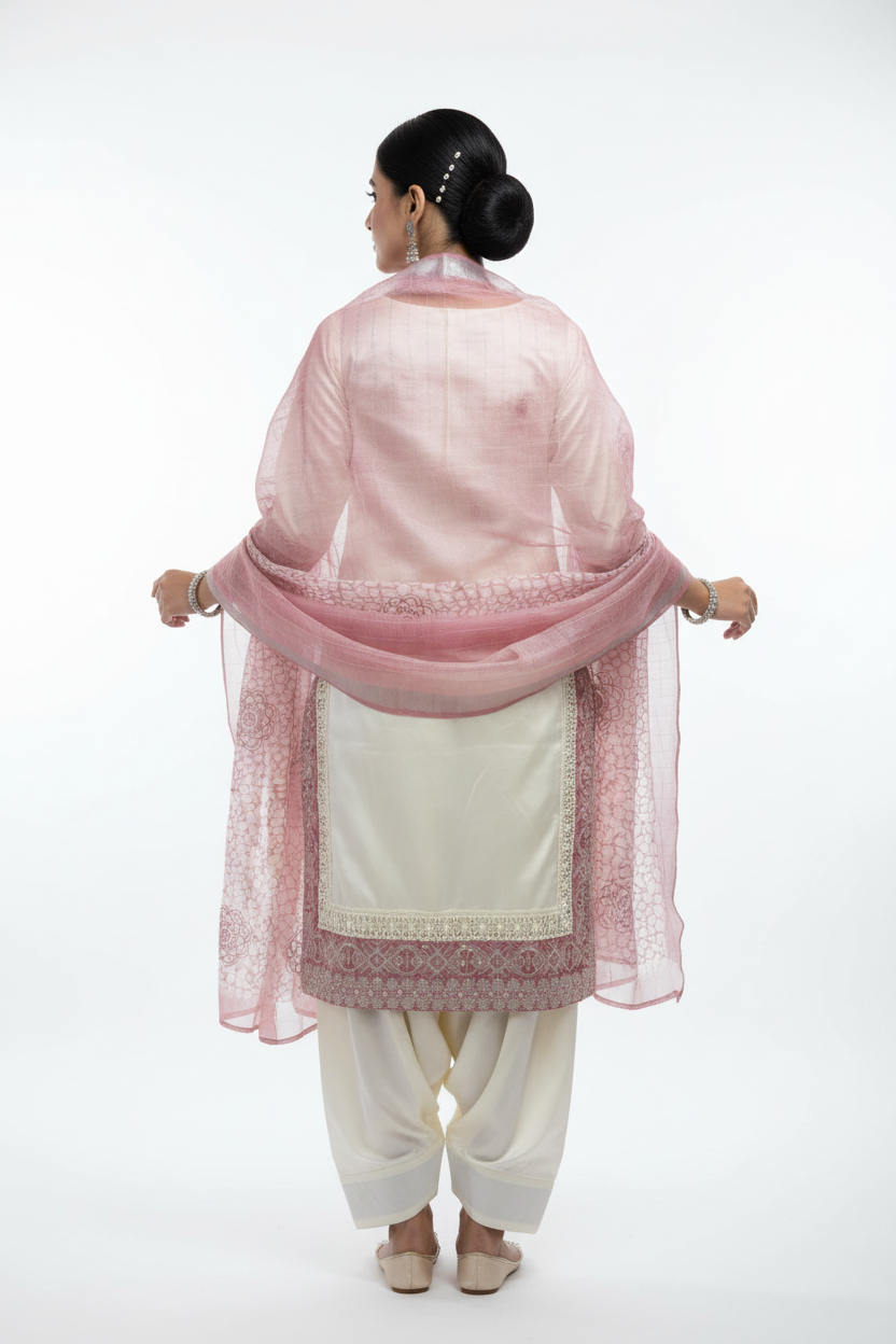 Ivory Dusty Pink Brocade Suit - Back View