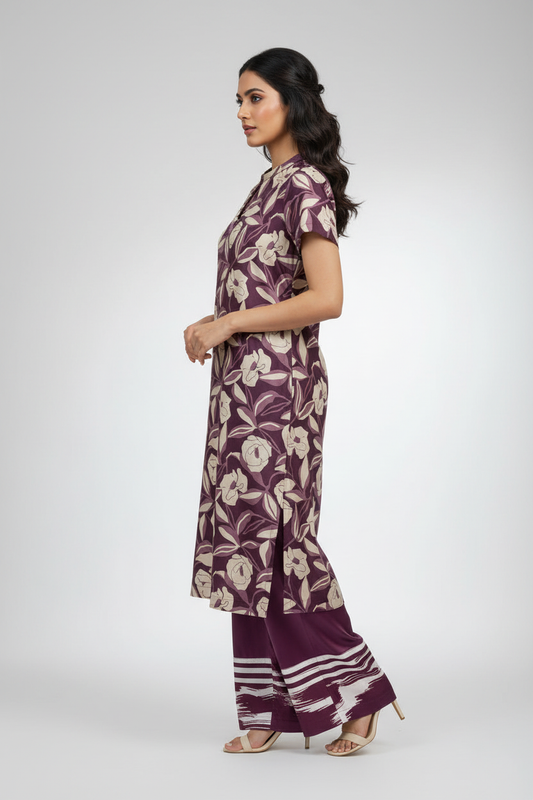 Wine Floral Co-ord Set - Side View