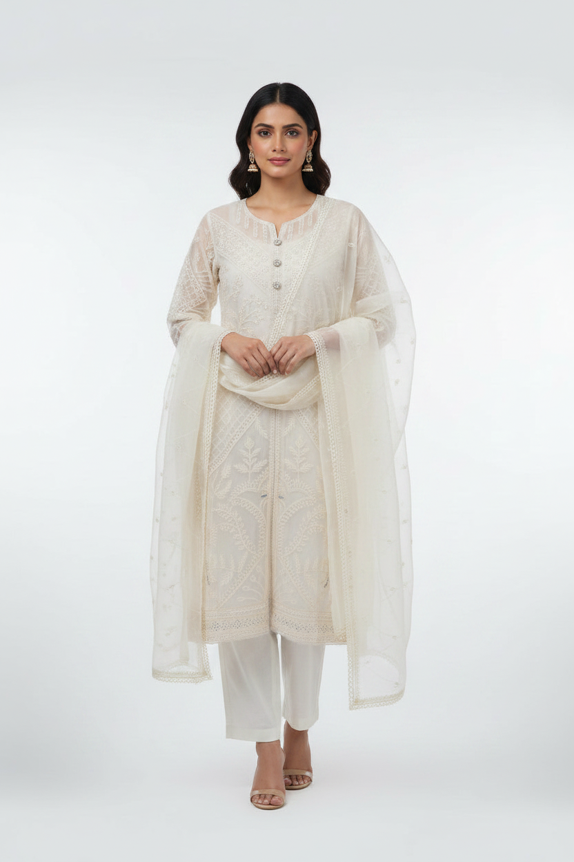 Ivory White Suit - Studio White Background