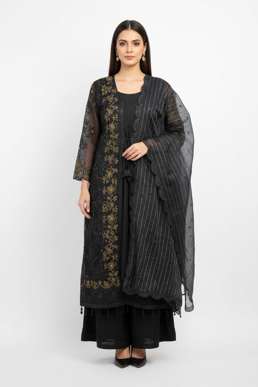 Black Organza Suit - Studio White Background