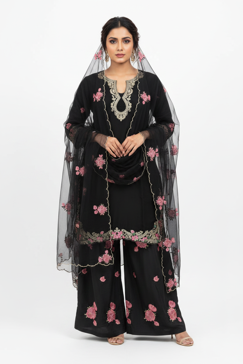 Black Floral Co-ord Set - Front View