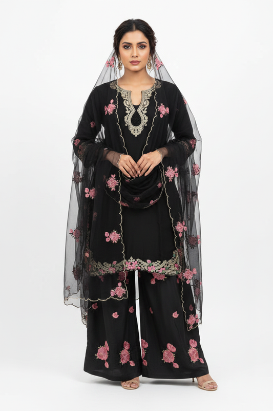 Black Floral Co-ord Set - Front View