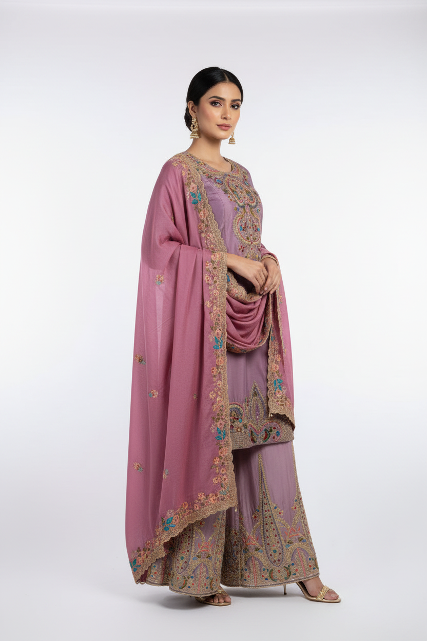 Lavender Zardozi Suit - Lookbook Half Turn