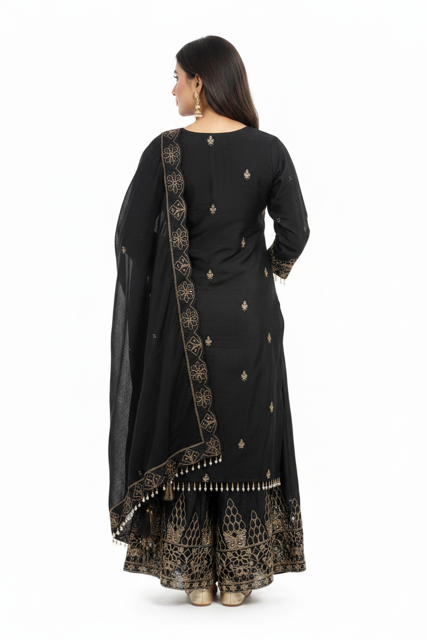 Black Gold Cutwork Suit - Back View