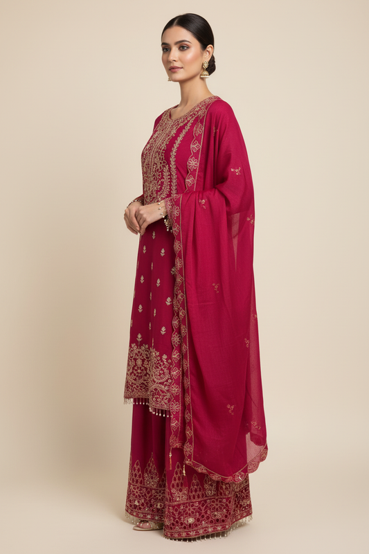 Magenta Cutwork Suit – Side Angle