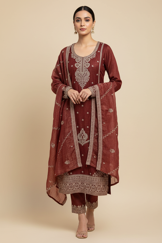Maroon Embroidered 3-Piece Set – Fashion Catalog