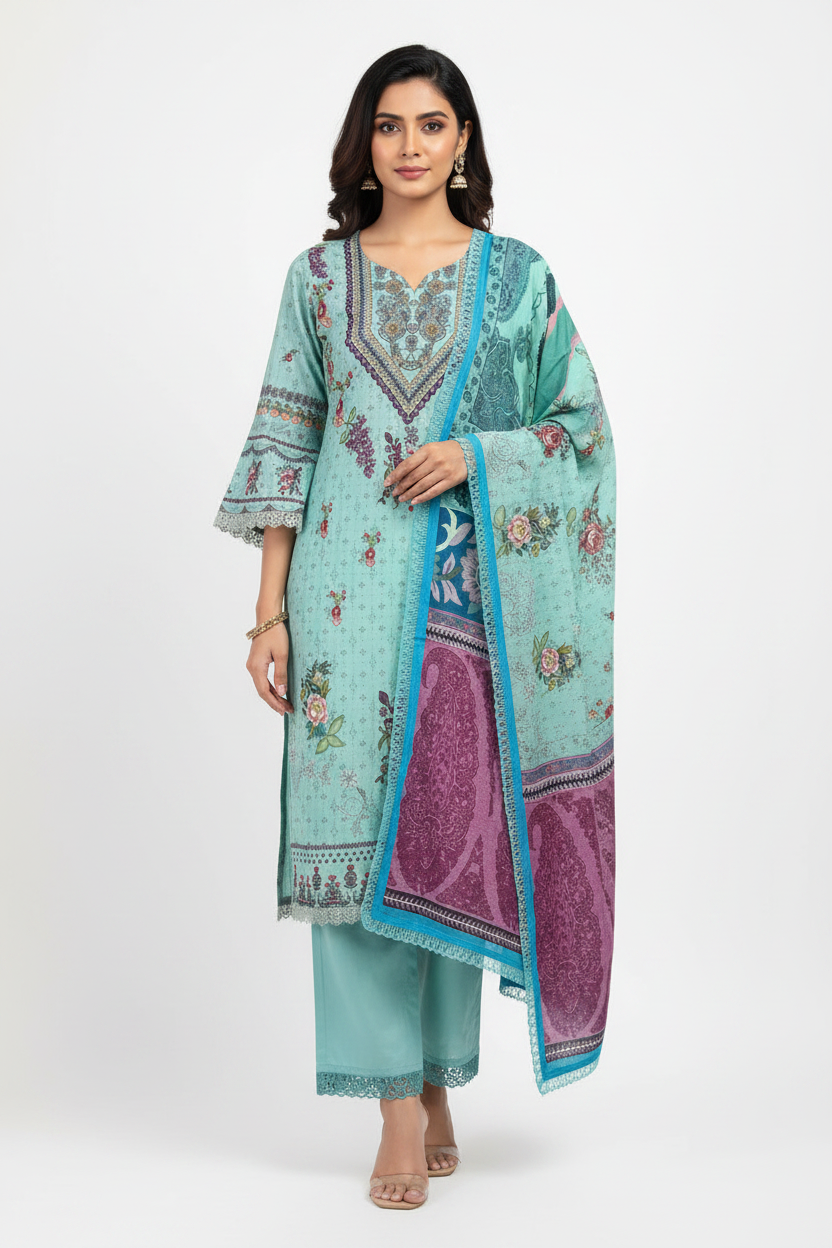 Mint Green Printed Suit