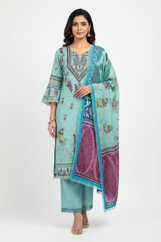 Mint Green Printed Suit