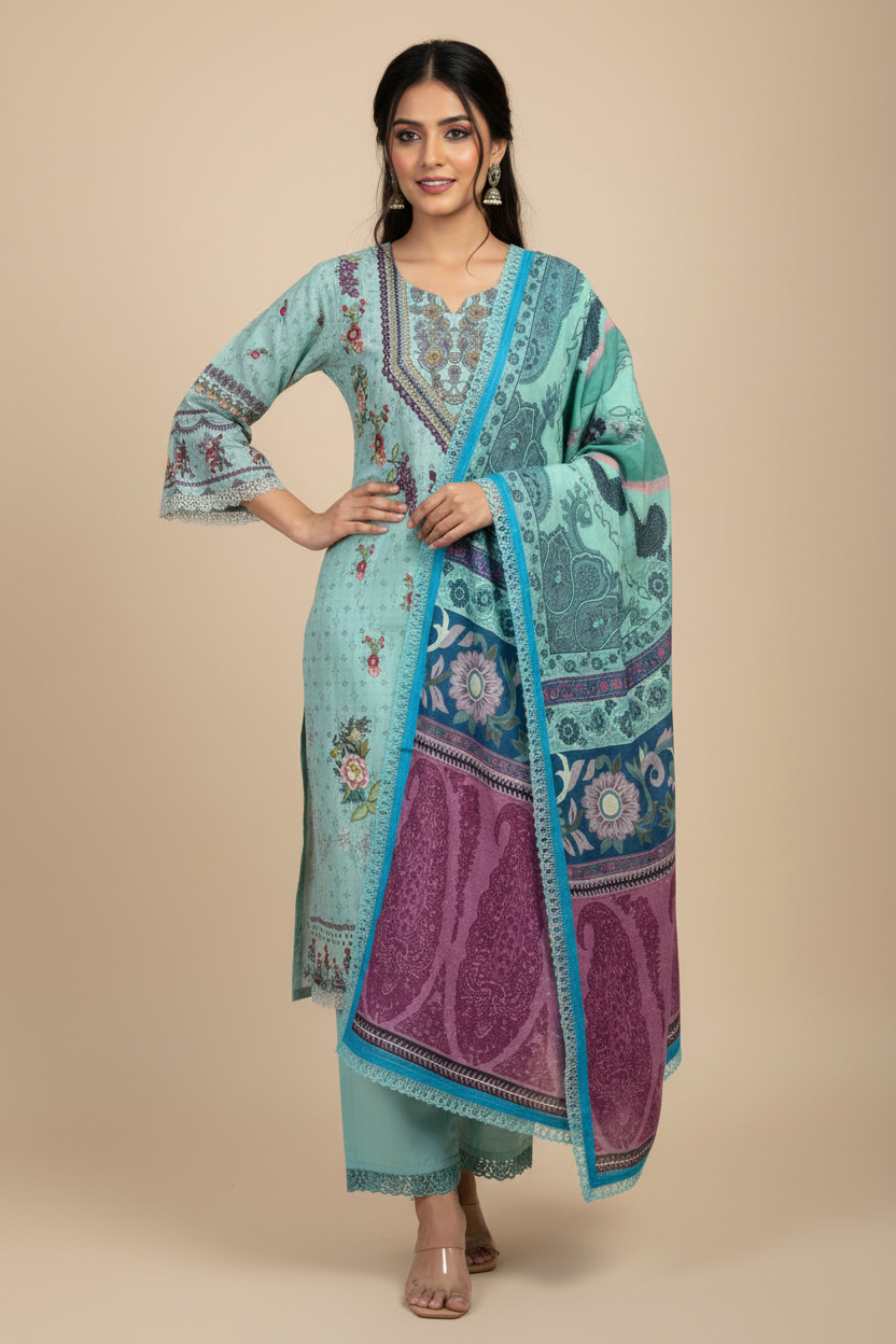 Mint Green Printed Suit