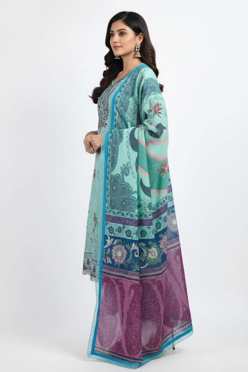 Mint Green Printed Suit