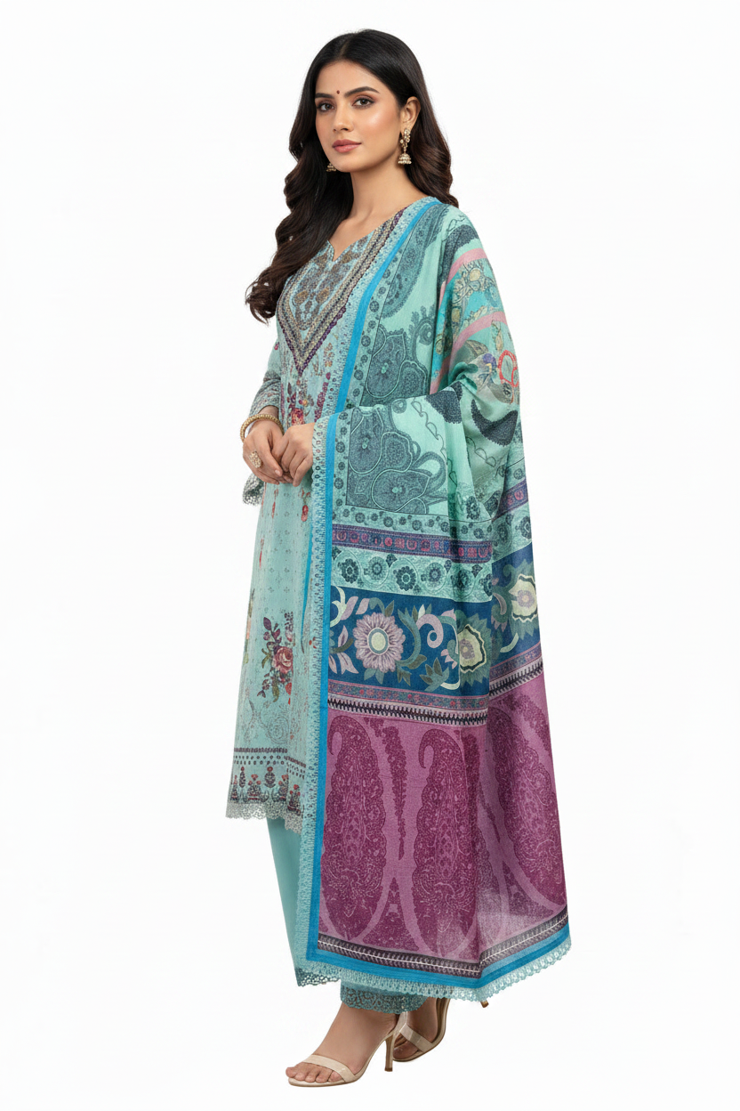 Mint Green Printed Suit