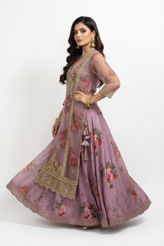 Lavender Floral Embroidered Lehenga Set