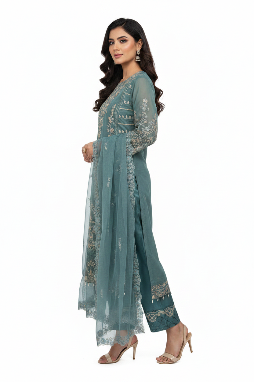 Teal Blue Straight Suit Set