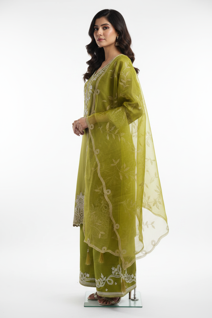 Lime Green Embroidered Suit