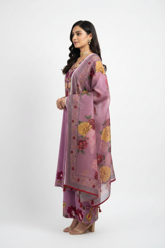 Dusty Rose Straight Kurta with Dupatta Set