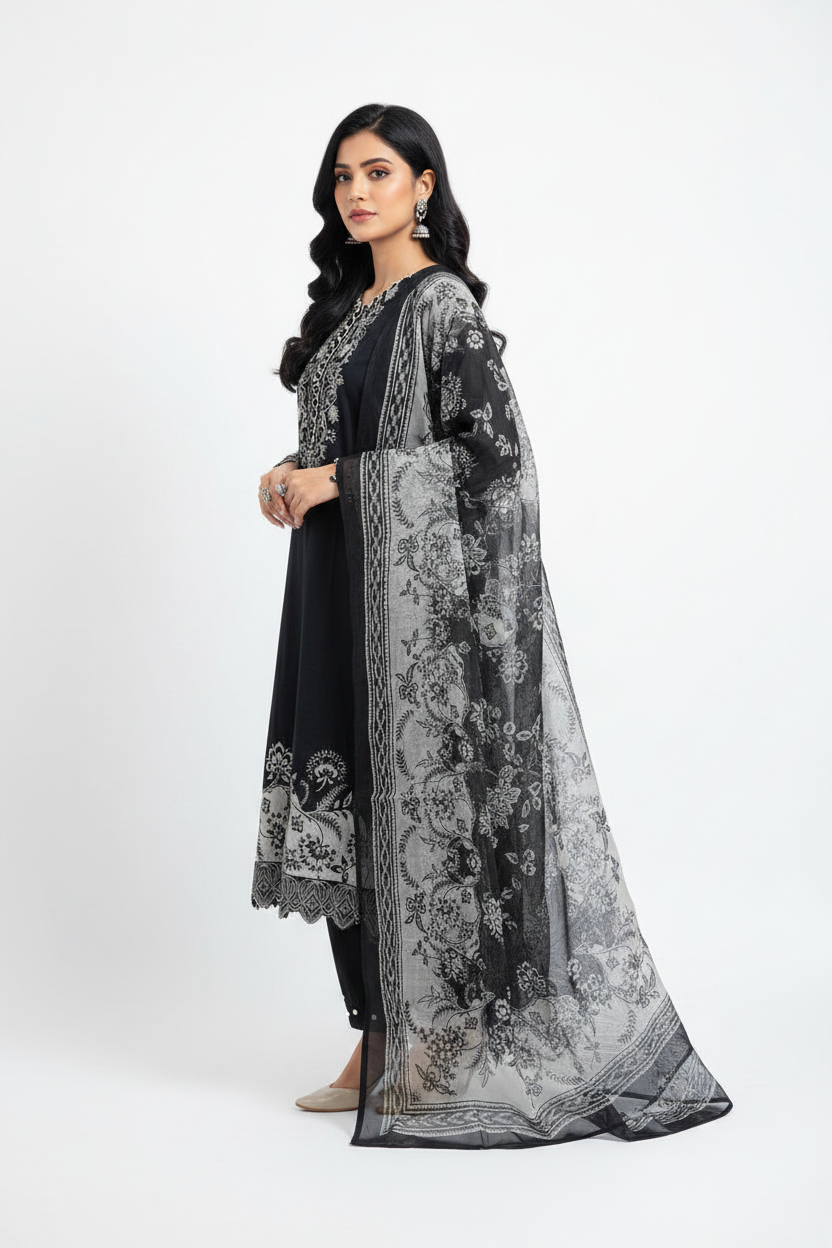 Black Embroidered 3-Piece Suit