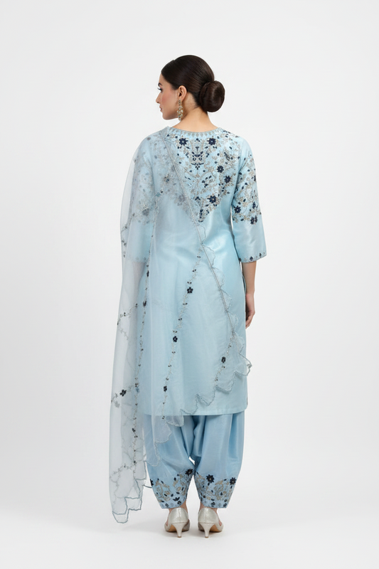 Sky Blue Embroidered Suit Set with Dupatta