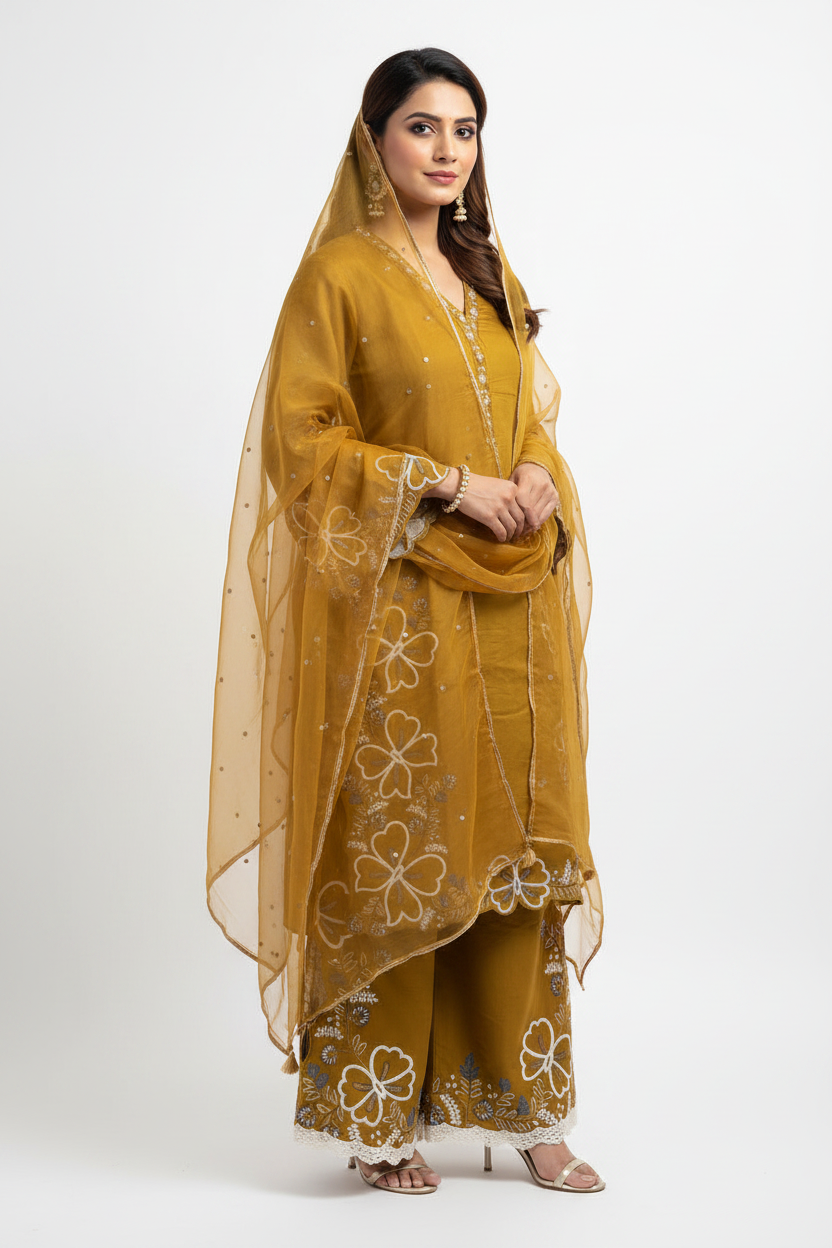 Mustard Gold Embroidered Suit