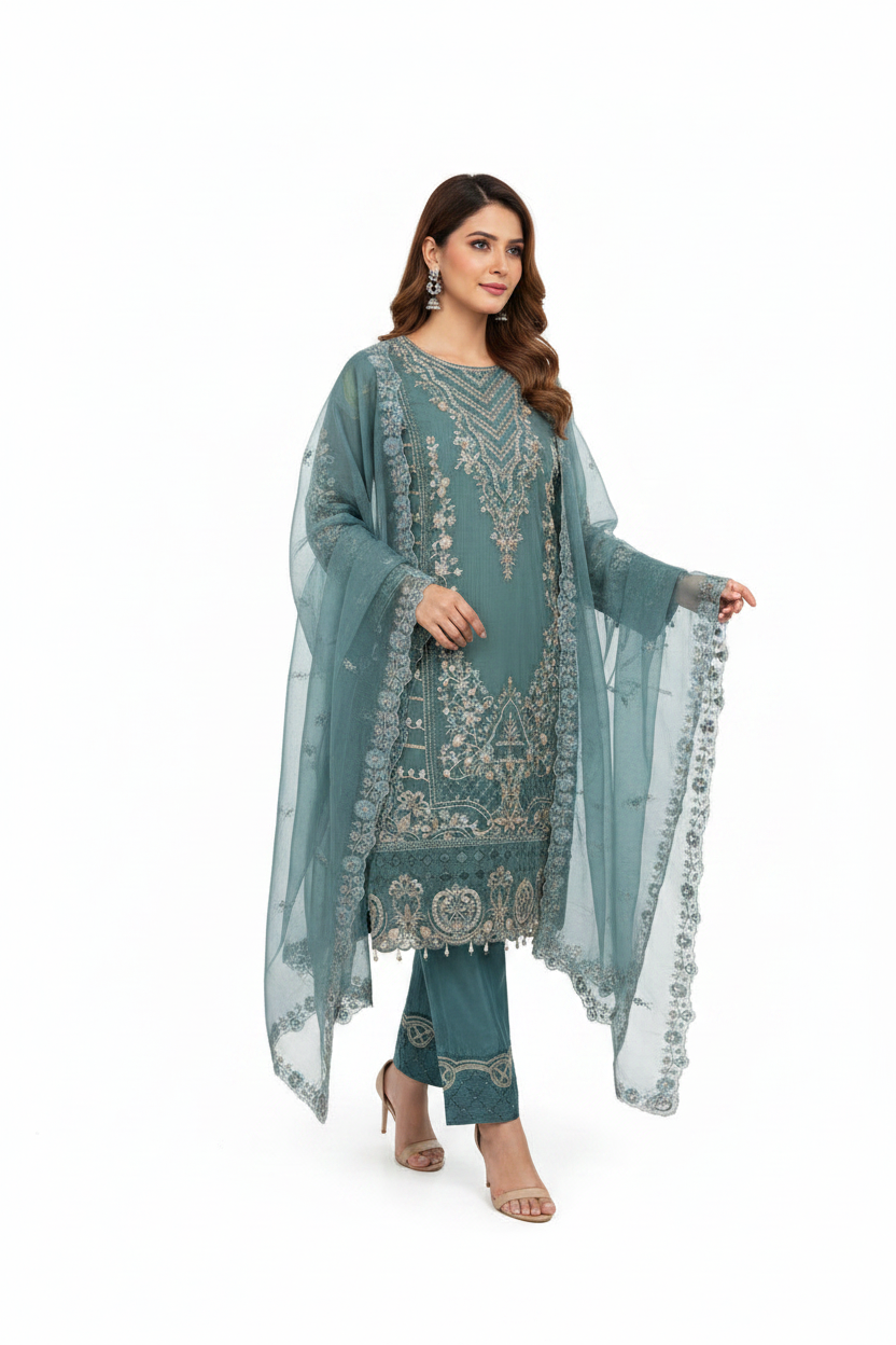 Teal Blue Straight Suit Set