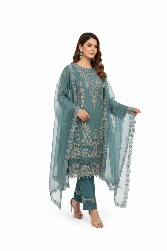 Teal Blue Straight Suit Set